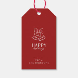 Happy Holidays | Red And White Customisable Family Gift Tags