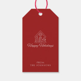 Happy Holidays | Red And White Customisable Family Gift Tags