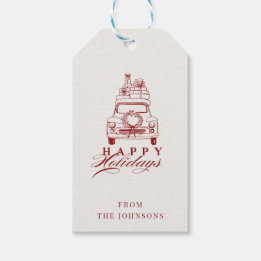 Happy Holidays | Red And White Customisable Family Gift Tags