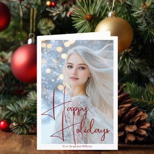 Happy Holidays Red Autograph Celebrity Photo Holiday Card