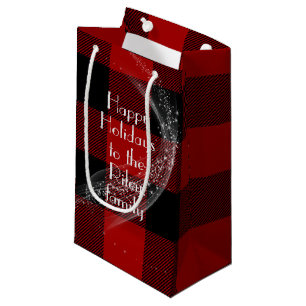 Happy Holidays red black buffalo plaid Small Gift Bag