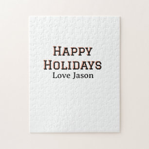 Happy holidays red black love add name family gift jigsaw puzzle