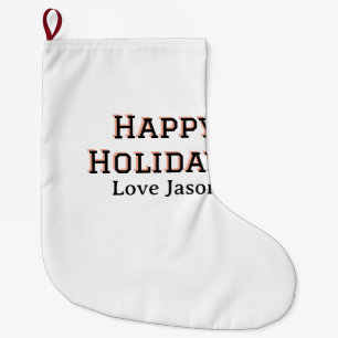 Happy holidays red black love add name family gift large christmas stocking