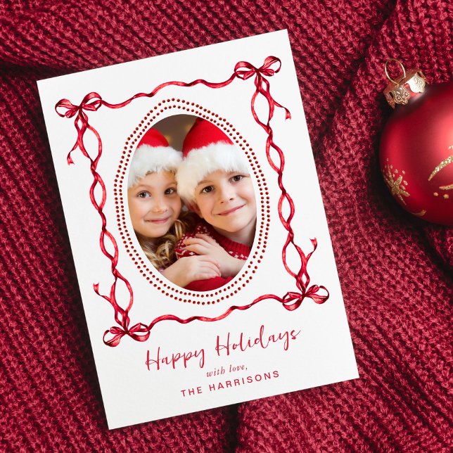 Happy Holidays Red Bows Christmas Photo Holiday Card (Creator Uploaded)