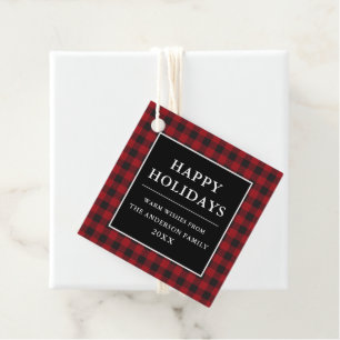 Happy Holidays Red Buffalo Plaid Favour Tags
