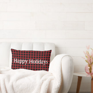 Happy Holidays Red Buffalo Plaid Lumbar Cushion