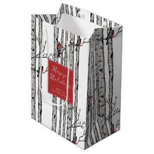 Happy Holidays Red Cardinals Birch Forest Medium Gift Bag