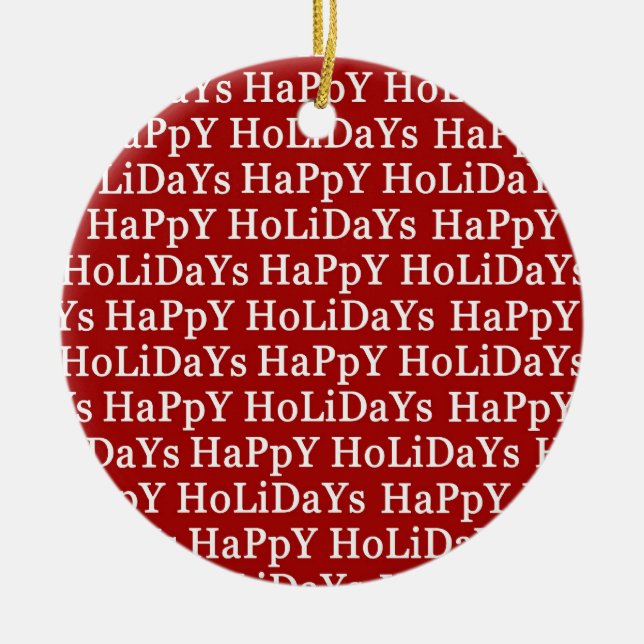 Happy Holidays Red Ceramic Christmas Ornament (Front)