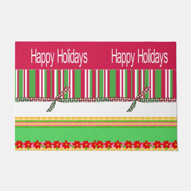 Happy Holidays Red Christmas Matt Doormat (Front)