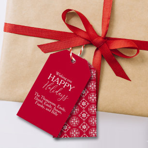 Happy Holidays Red Cute Festive Simple Snowflake Gift Tags