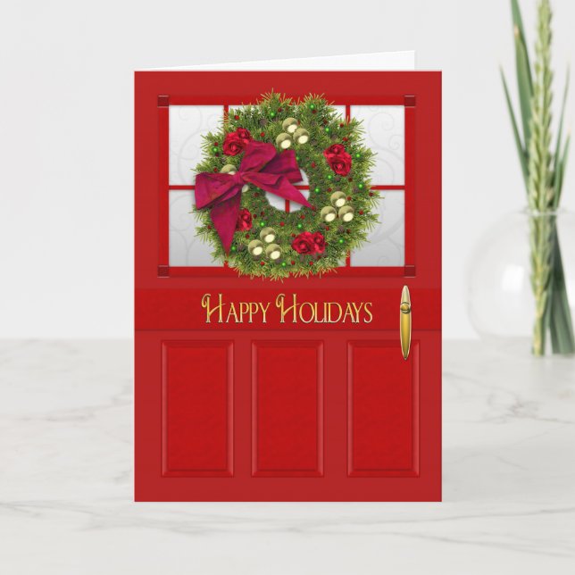 Happy Holidays, Red Door/Wreath Holiday Card (Front)