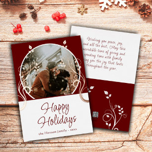 Happy Holidays Red Foliage Family Photo Rose Gold 