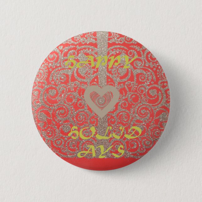 Happy Holidays Red Glitter heart design 6 Cm Round Badge (Front)