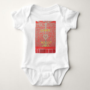 Happy Holidays Red Glitter heart design Baby Bodysuit