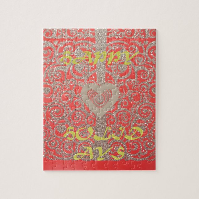 Happy Holidays Red Glitter heart design Jigsaw Puzzle (Vertical)