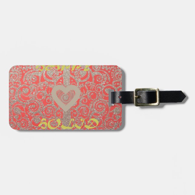 Happy Holidays Red Glitter heart design Luggage Tag (Front Horizontal)