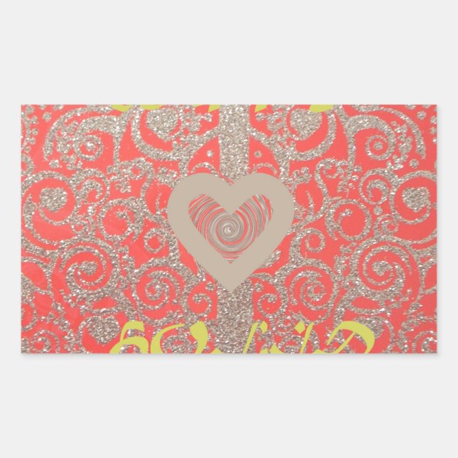 Happy Holidays Red Glitter heart design Rectangular Sticker (Front)