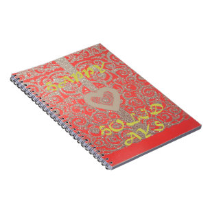 Happy Holidays Red Glitter heart design Spiral Notebook