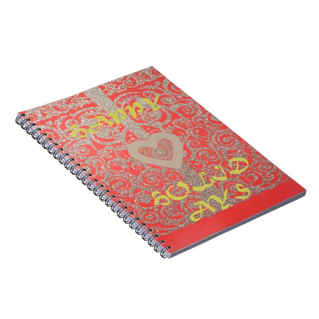 Happy Holidays Red Glitter heart design Spiral Notebook (Right Side)