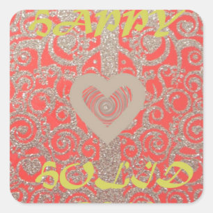 Happy Holidays Red Glitter heart design Square Sticker