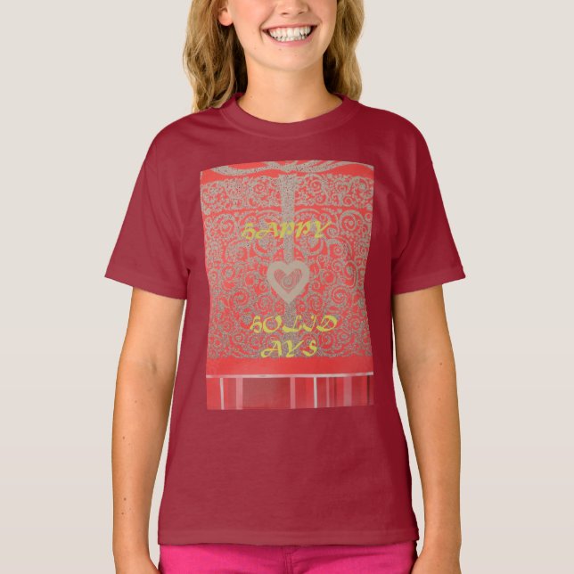 Happy Holidays Red Glitter heart design T-Shirt (Front)