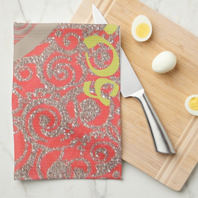 Happy Holidays Red Glitter heart design Tea Towel (Quarter Fold)