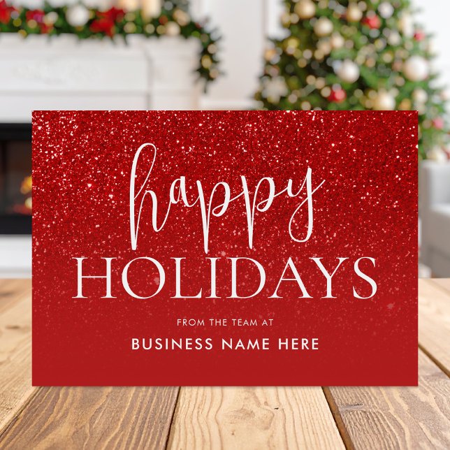 Happy Holidays Red Glitter Modern Business Holiday Card (Creator Uploaded)