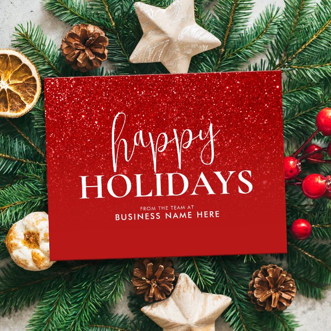 Happy Holidays Red Glitter Modern Business Holiday Card (Creator Uploaded)