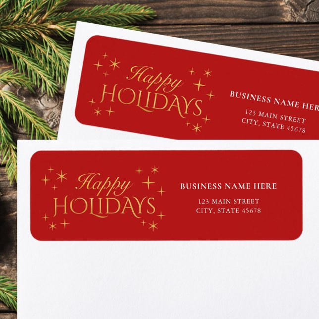 Happy Holidays Red Gold Business Return Address (Creator Uploaded)