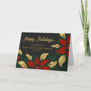 Happy Holidays Red & Gold Poinsettia Faux Foil Holiday Card