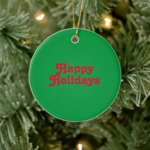"Happy Holidays" Red green Ceramic Tree Decoration