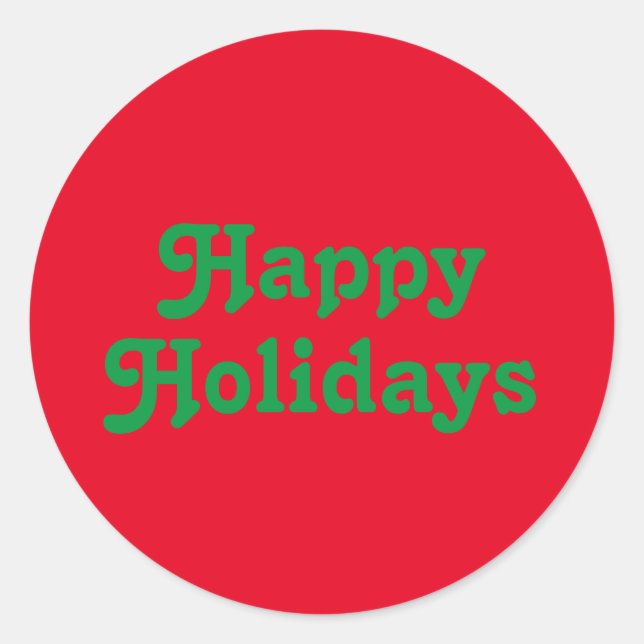 "Happy Holidays" red green Christmas Holiday Classic Round Sticker (Front)