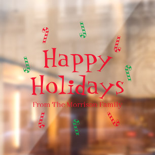 Happy Holidays red green custom name candy cane