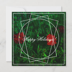 Happy Holidays Red Green Flowers Greeting Card