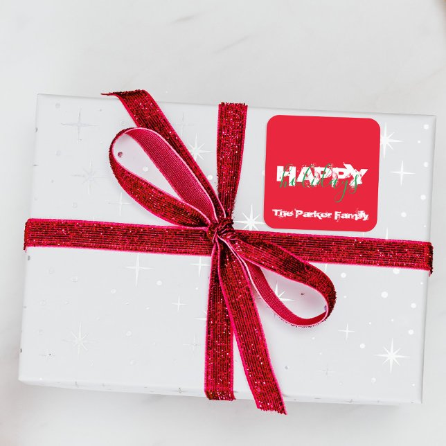 Happy Holidays Red Green & White Modern Typography Square Sticker (Creator Uploaded)