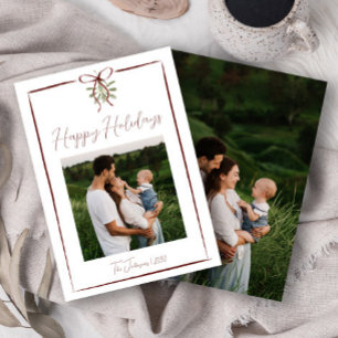 Happy Holidays Red Hand Drawn Bow Winter 2 Photo Invitation