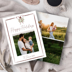 Happy Holidays Red Hand Drawn Bow Winter 3 Photo Invitation