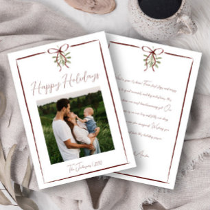 Happy Holidays Red Hand Drawn Bow Winter Photo Invitation