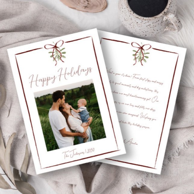 Happy Holidays Red Hand Drawn Bow Winter Photo Invitation (Creator Uploaded)