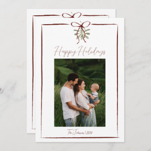 Happy Holidays Red Hand Drawn Bow Winter Photo Invitation