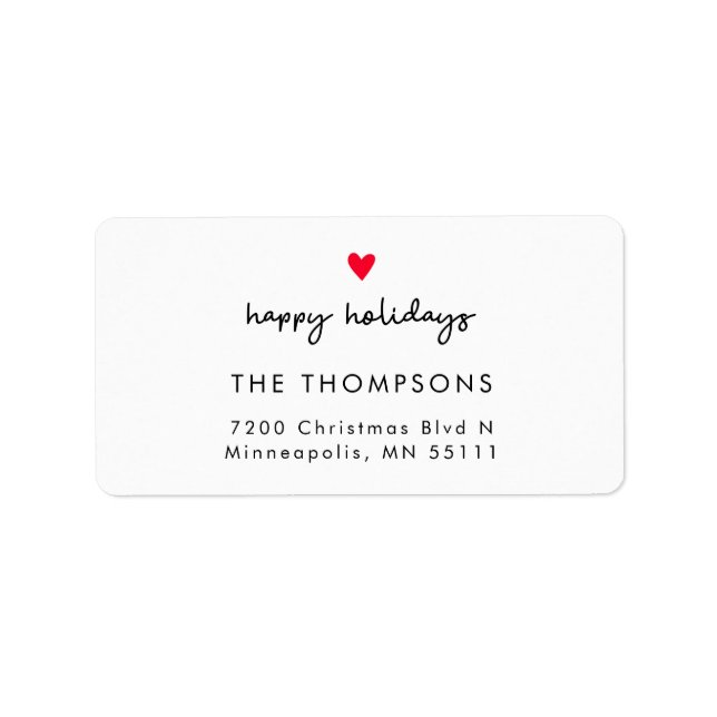 Happy Holidays Red Heart Christmas Return Address Label (Front)