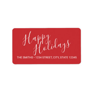 'Happy Holidays' Red Holiday Return Address Label