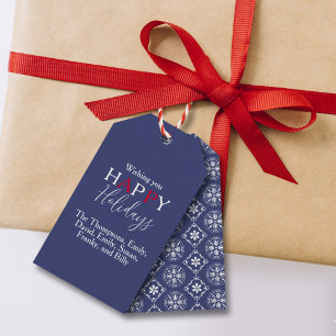 Happy Holidays Red Navy Blue Simple Snowflake Gift Tags