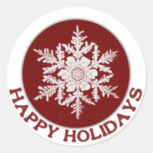 Happy Holidays Red Paper Snowflake Classic Round Sticker