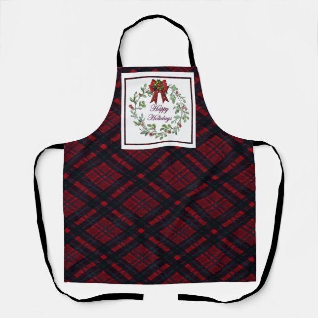 Happy Holidays Red Plaid Apron (Front)