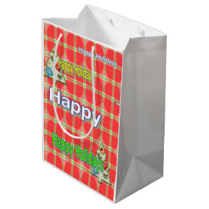 Happy Holidays Red Plaid Christmas Gift Bags