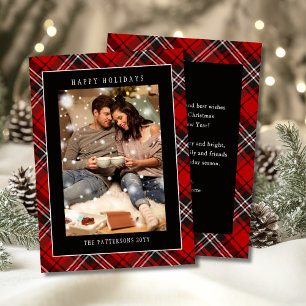 Happy Holidays Red Plaid Christmas Tartan Photo Holiday Card