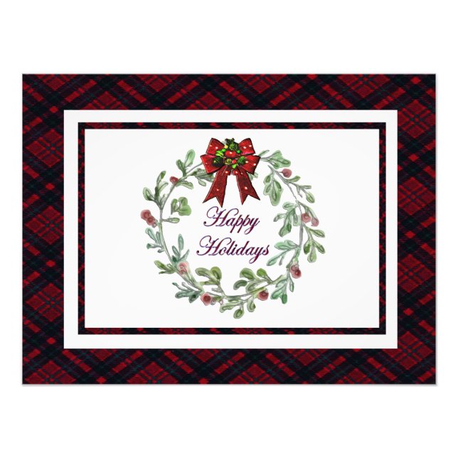 Happy Holidays Red Plaid Photo Print (Front)
