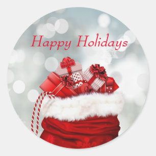 Happy Holidays,Red Presents Classic Round Sticker