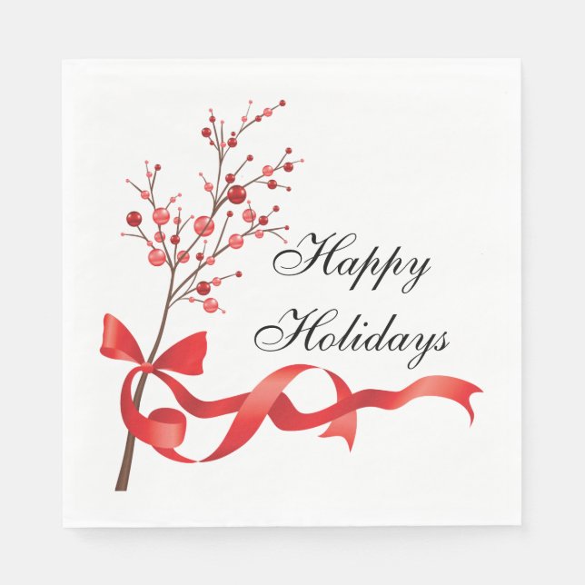 Happy Holidays Red Ribbon | Christmas Napkin (Front)